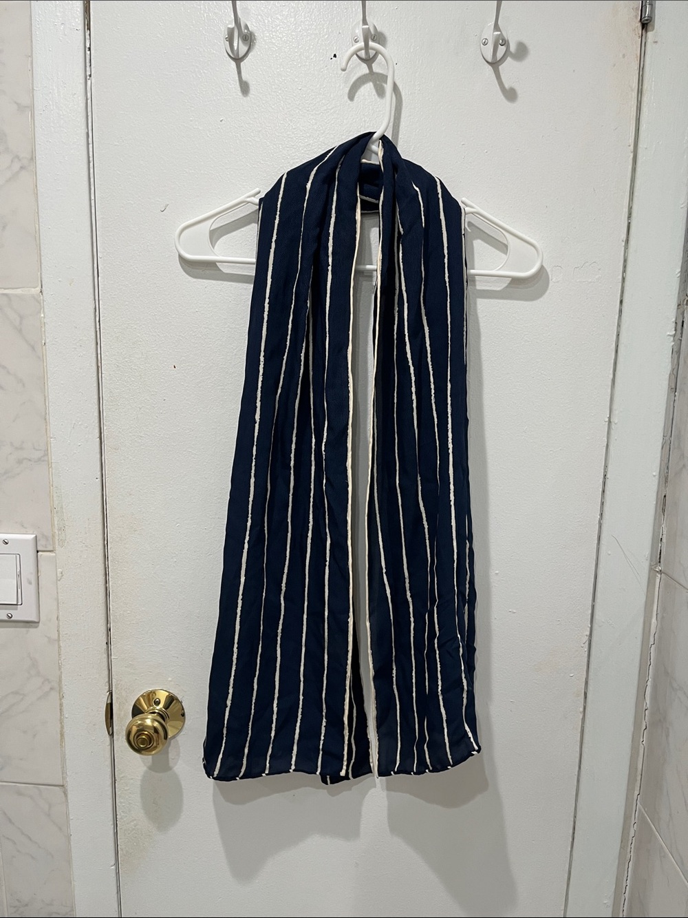 Navy Blue Striped Scarf - Classic Lightweight Accent